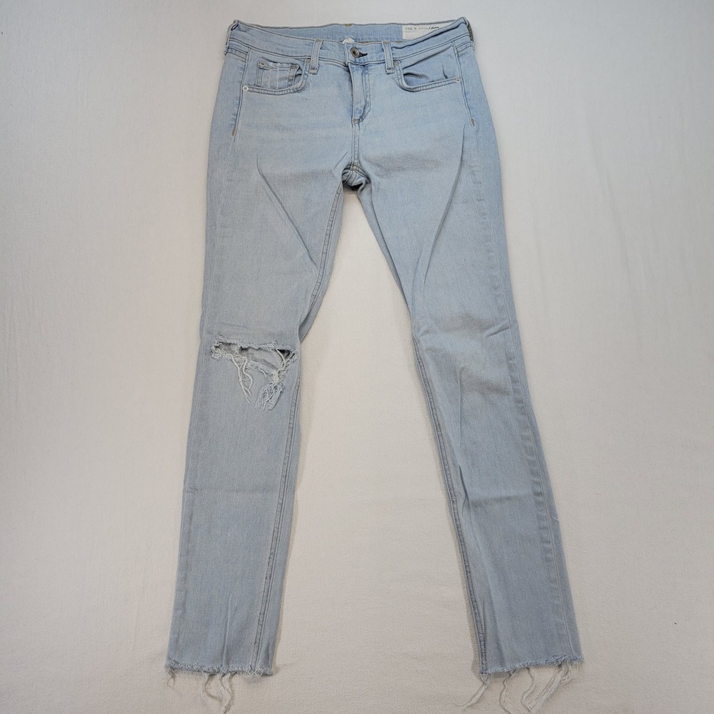 Rag & Bone Dre Jeans Women 26 Blue Boyfriend Distressed Raw Hem Denim